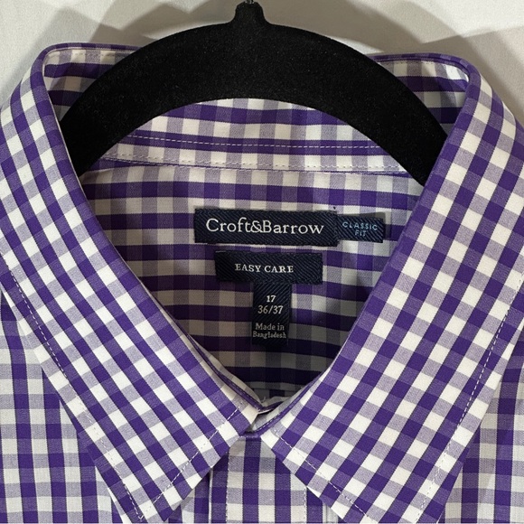 SOLD Croft & Barrow Easy Care Dress Shirt Purple Plaid 17 36/37 Classic Fit - Picture 2 of 4